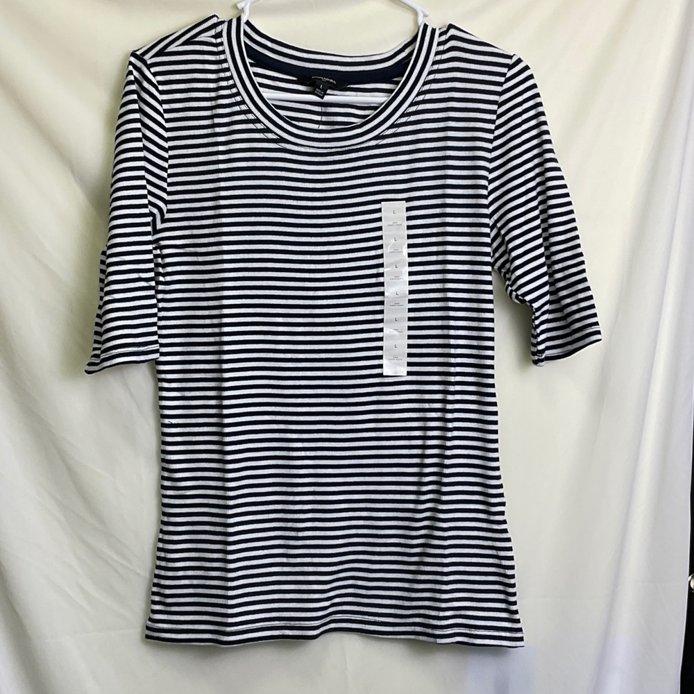 Banana Republic Navy and White Striped Short Sleeve Tee
